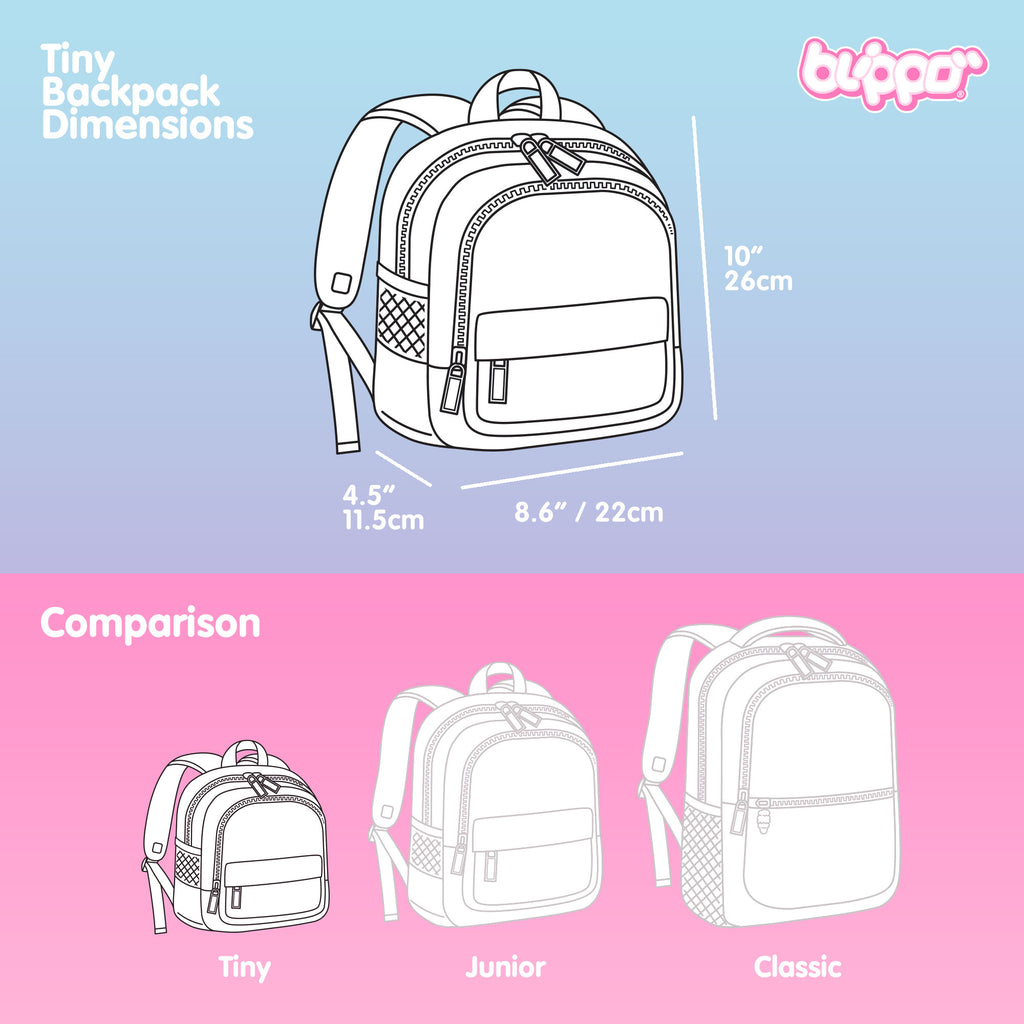 Measurements of a pink backpack for toddlers.