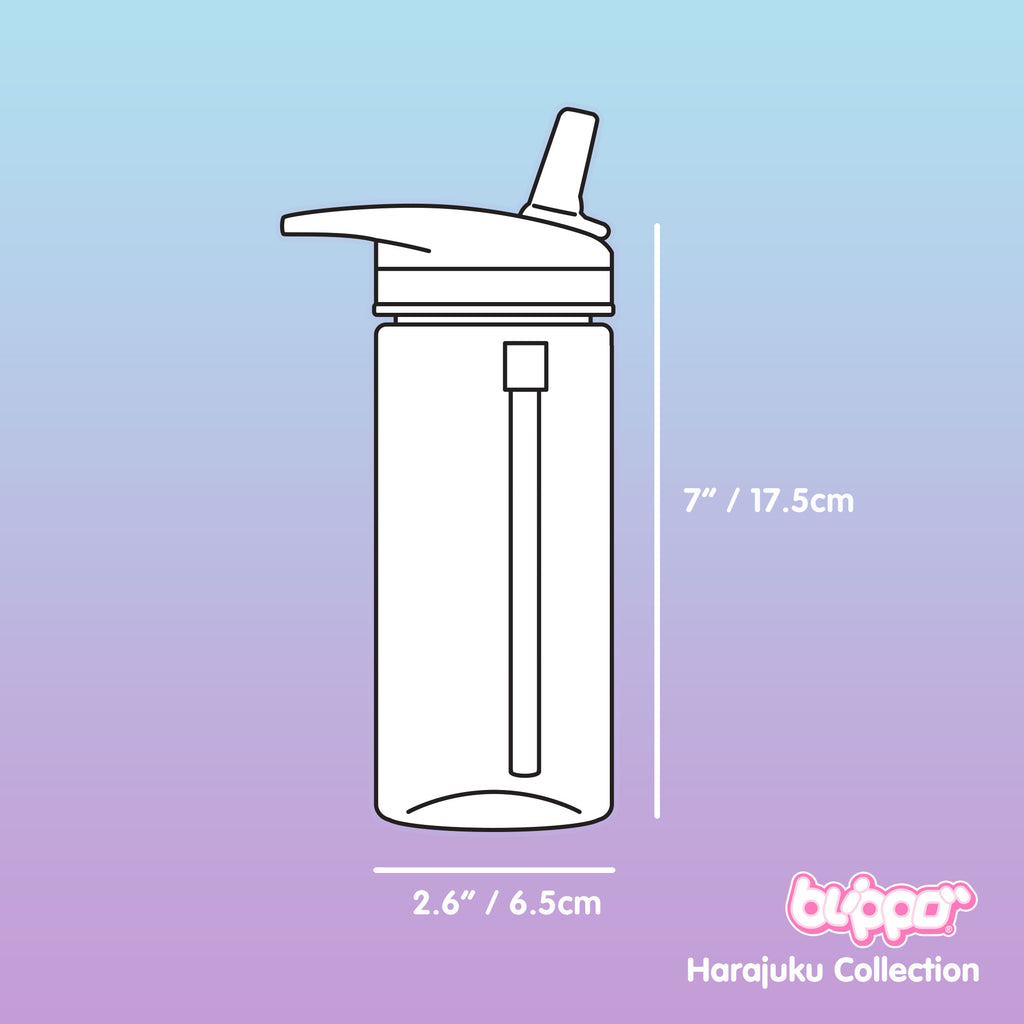 Measurements of a cute water bottle for toddler girls.