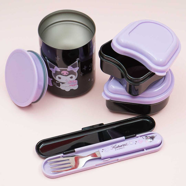 Sanrio Kuromi Bento Lunch Box Set Thermal Rice/soup Jar, Fork, 2 Containers  